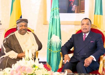 13 février 2018, échange entre Ali Bongo Ondimba et Denis Sassou N'guesso. © DR.